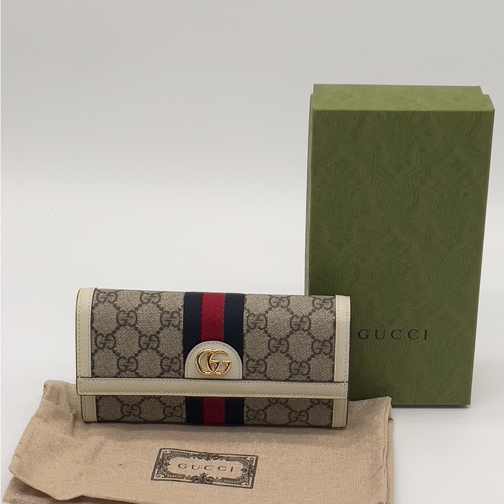 0237JPL Gucci Ophidia GG Continental Wallet Mystic White & GG Supreme Canvas - Picture 1 of 9